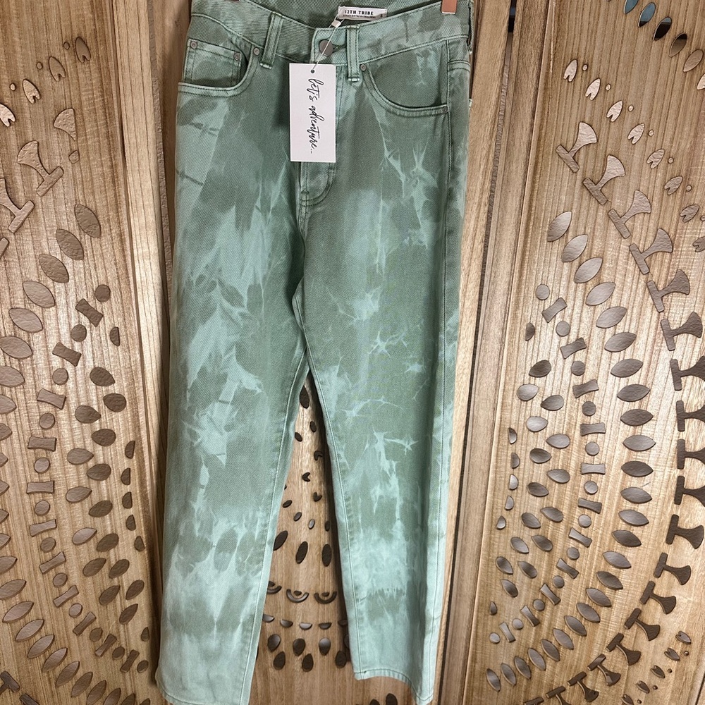 Brand New 12th Tribe Green Tie-Dye High-Waist Jeans